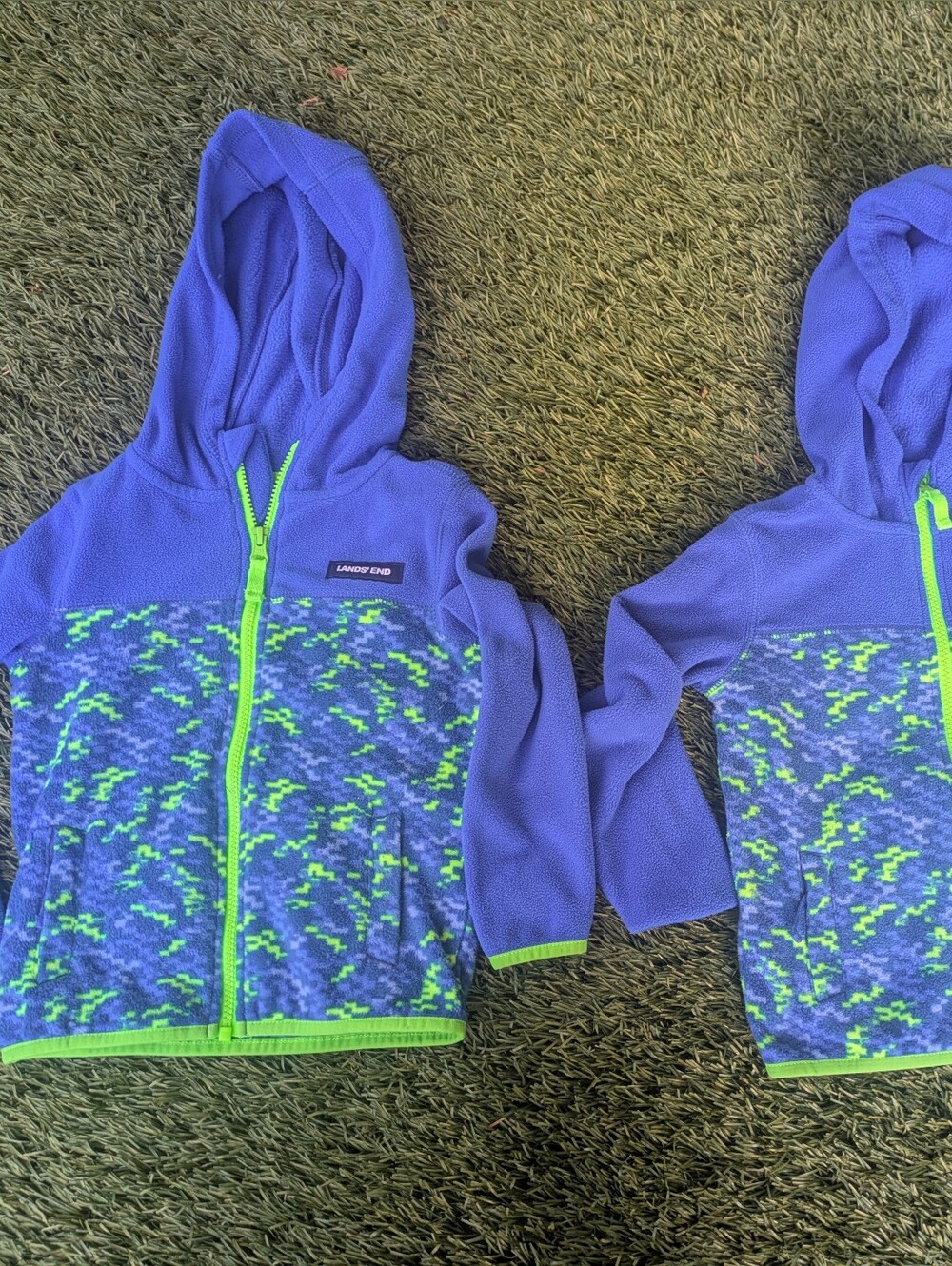 Lands' End Blue Hoodie with Neon Green Trim